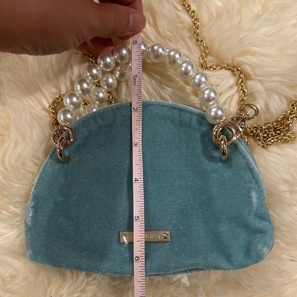 Miu Miu blue mini velvet pouch with pearl handle & Crossbody chain - Picture 13 of 13